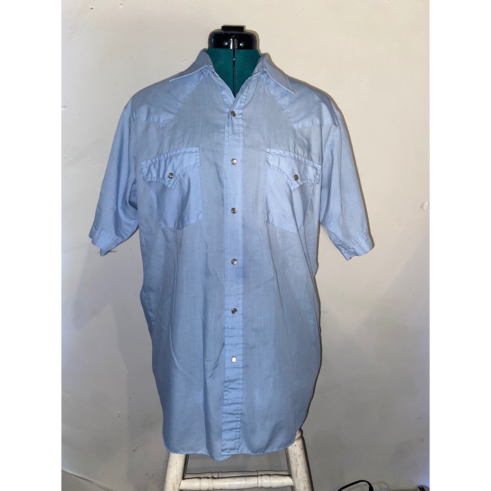 Vintage Ely Cattleman Mens Blue Western Preppy Pearl Snap Short Sleeve Shirt M
